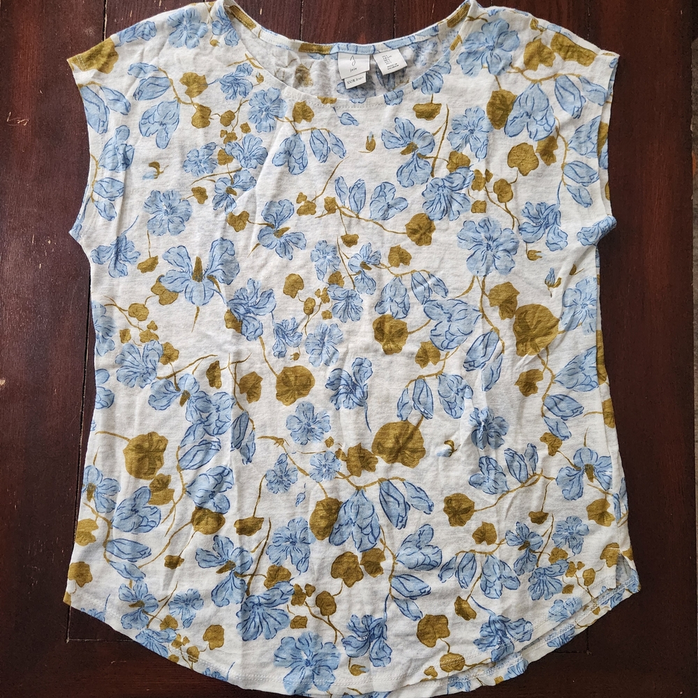 NWOT Joie Blue Floral Linen Top Size Large